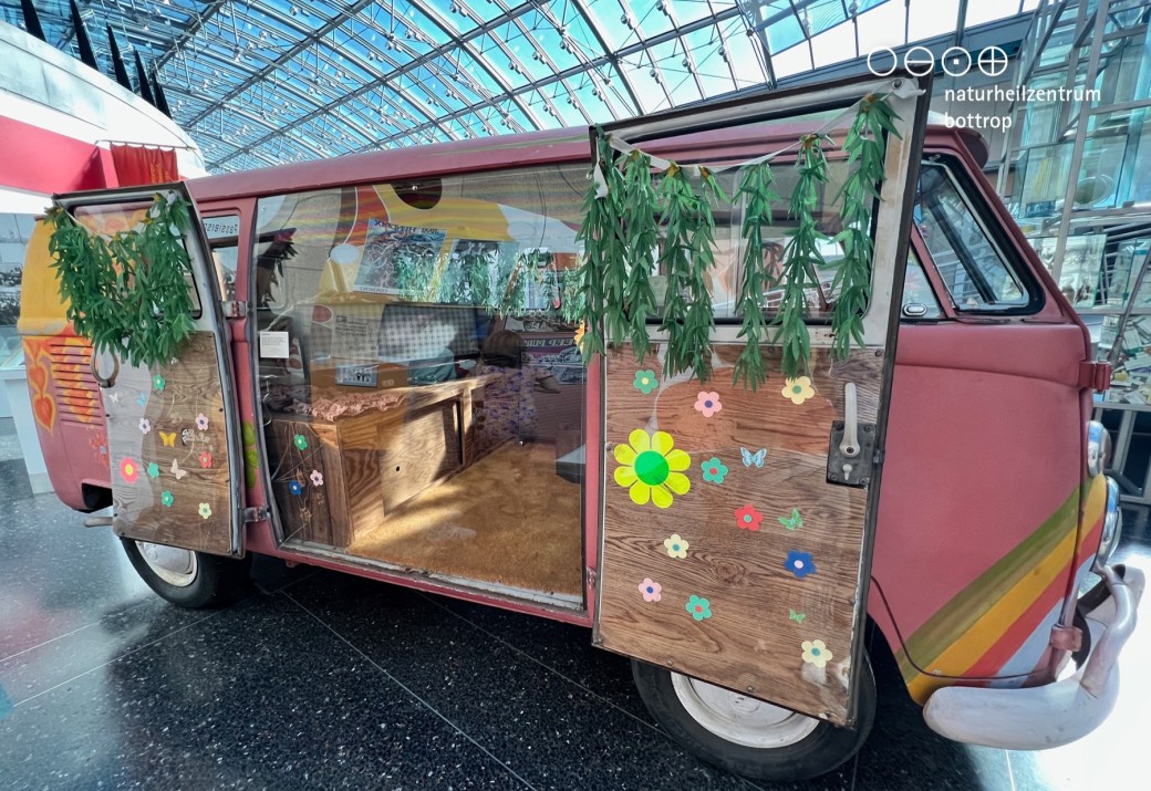 Ein farbenfroher VW-Bus im Bonner „Haus der Geschichte“